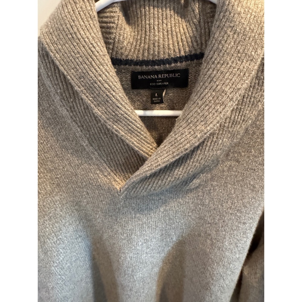 Banana Republic Mens Eco Sweater Shawl Collar Pullover Oatmeal Grey Large